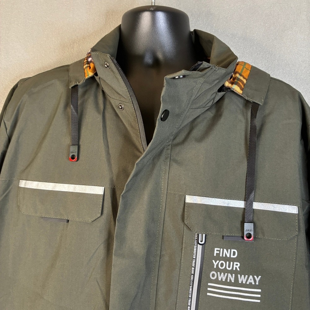 Loveoilife LDTNOR Olive Green Hooded Field Jacket Plaid Lining XXL Reflective - Picture 13 of 16